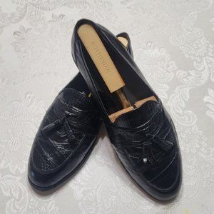 Men's Stacy Adams Black Snakeskin and Leather Tassel Slip-on Dress Loafer